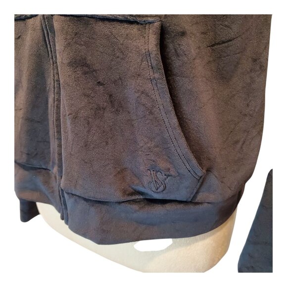 VICTORIA'S SECRET SZ L Black ON POINT VELOUR FULL ZIP Cropped HOODIE Jacket - Picture 4 of 9